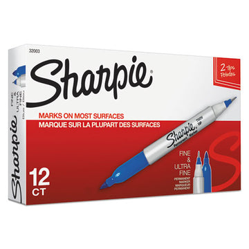 Sharpie® Twin-tip Permanent Marker, Extra-fine-fine Bullet Tips, Blue, Dozen freeshipping - TVN Wholesale